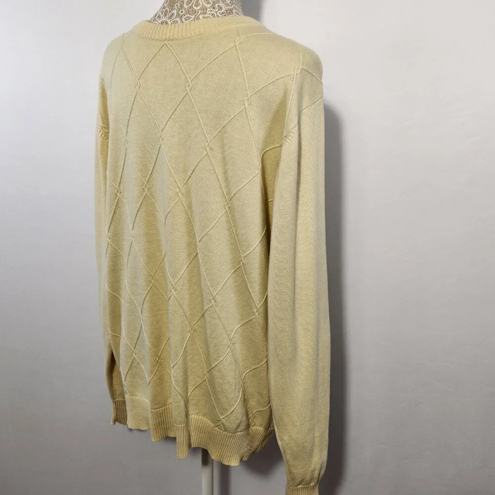 Vintage Oscar De La Renta Men’s Size Medium Yellow Long Sleeve Argyle Sweater